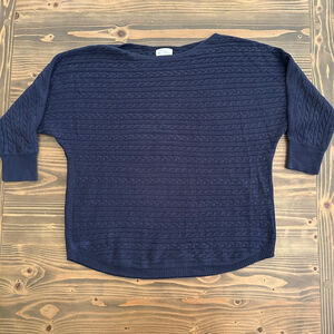 Women Market & Spruce Navy Cable Knit Sweater M Dolman Sleeve Cashmere Silk Blen